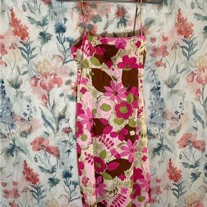 Vintage Floral Pink and Brown Mini Dress